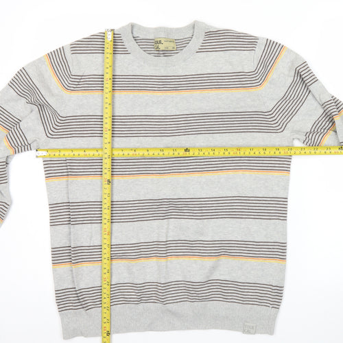 SoulCal Men’s Grey Striped Crew Neck Pullover Jumper Size L