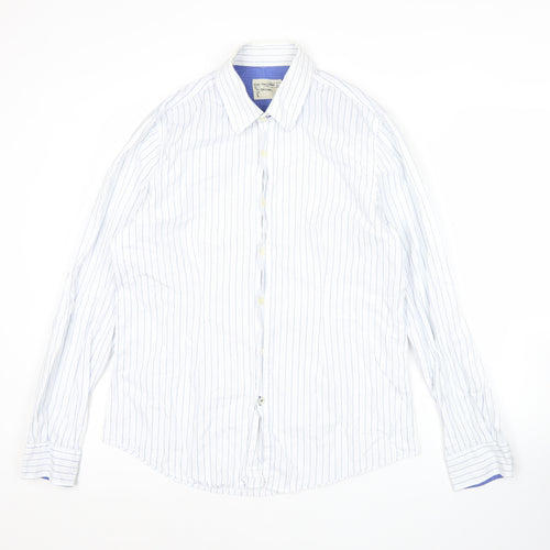 XDYE Men’s White Striped Button-Up Shirt L Long Sleeve Cotton