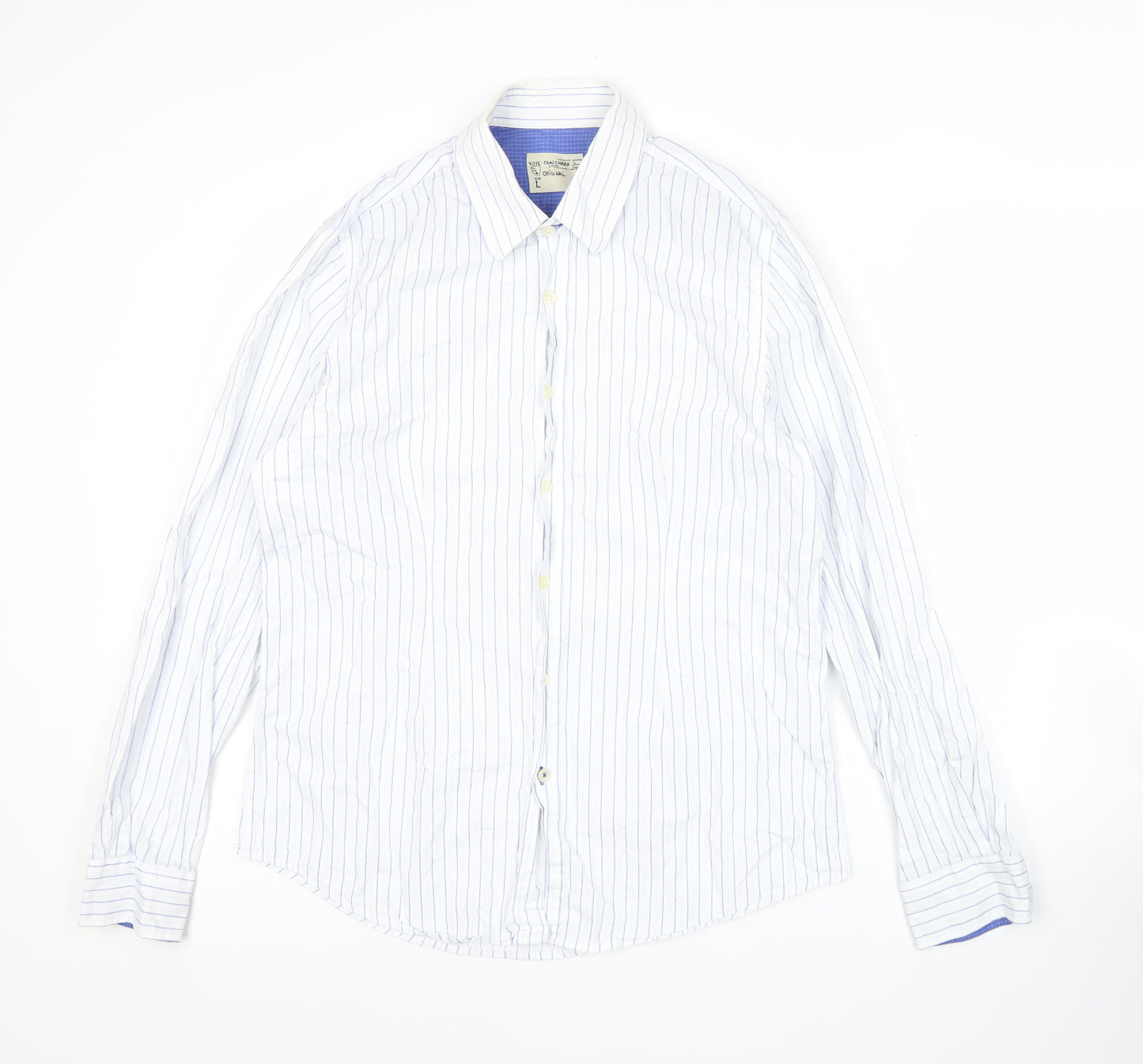 XDYE Men’s White Striped Button-Up Shirt L Long Sleeve Cotton
