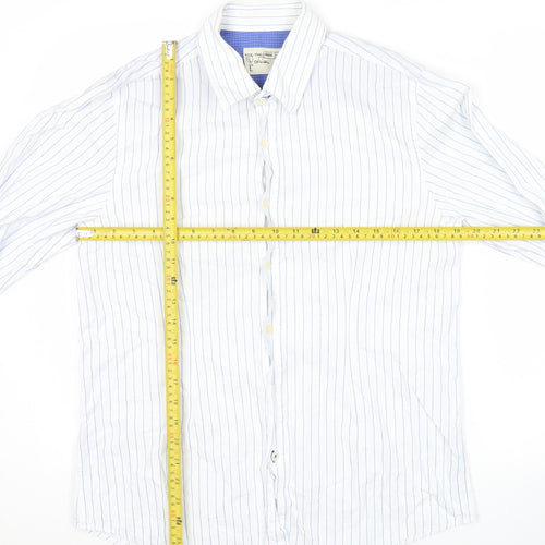 XDYE Men’s White Striped Button-Up Shirt L Long Sleeve Cotton