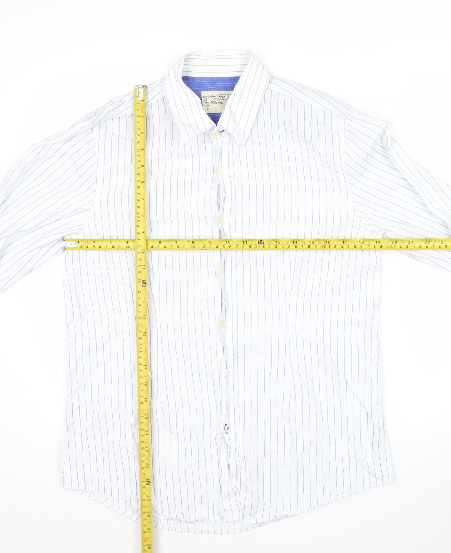 XDYE Men’s White Striped Button-Up Shirt L Long Sleeve Cotton