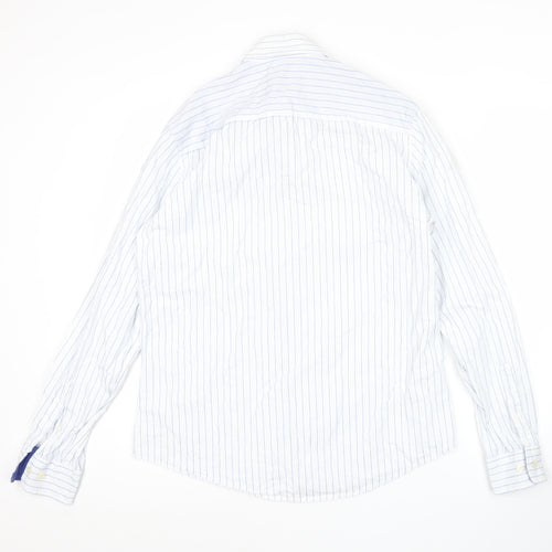 XDYE Men’s White Striped Button-Up Shirt L Long Sleeve Cotton