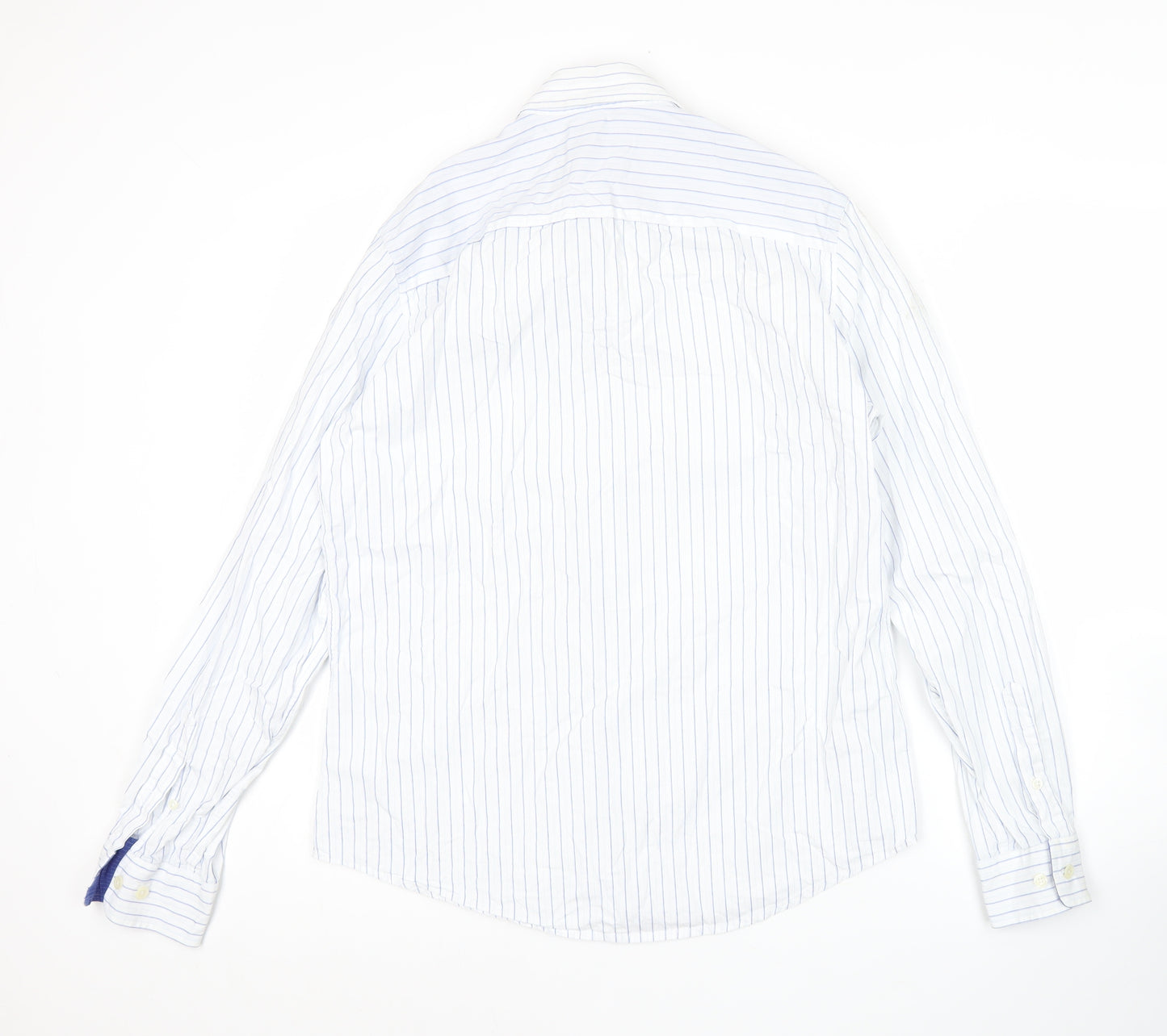 XDYE Men’s White Striped Button-Up Shirt L Long Sleeve Cotton