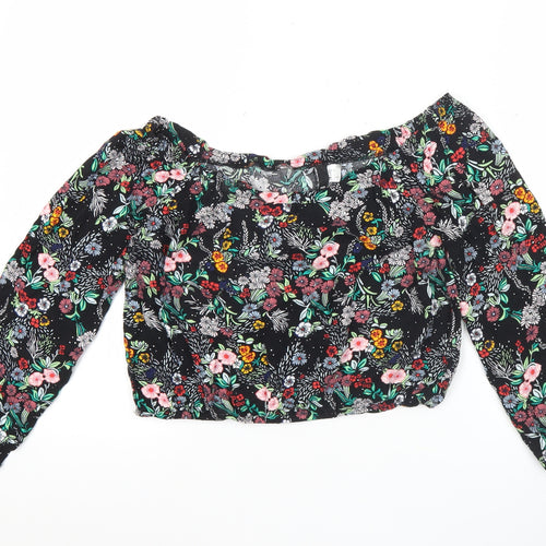 H&M Women’s Multicoloured Floral Off Shoulder Cropped Blouse Size 10