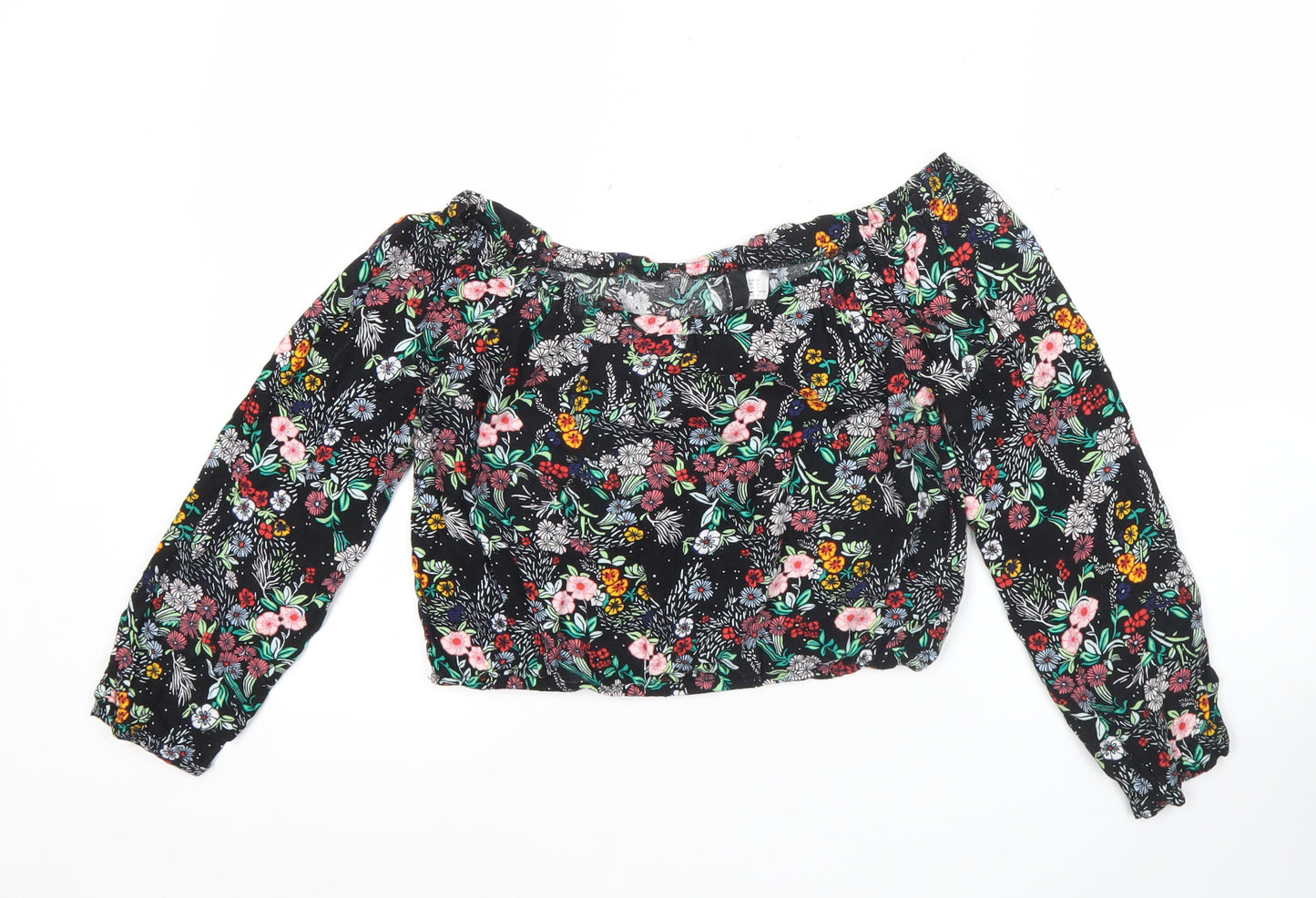 H&M Women’s Multicoloured Floral Off Shoulder Cropped Blouse Size 10