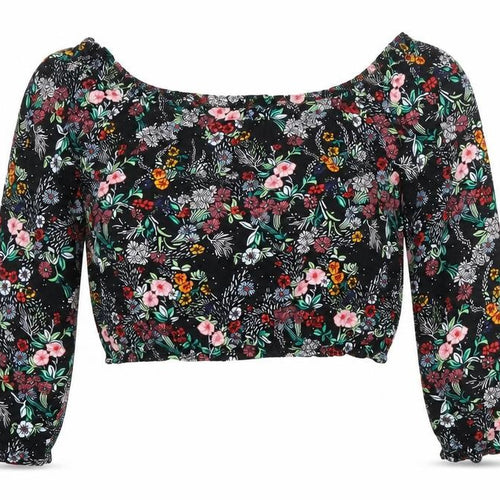 H&M Women’s Multicoloured Floral Off Shoulder Cropped Blouse Size 10