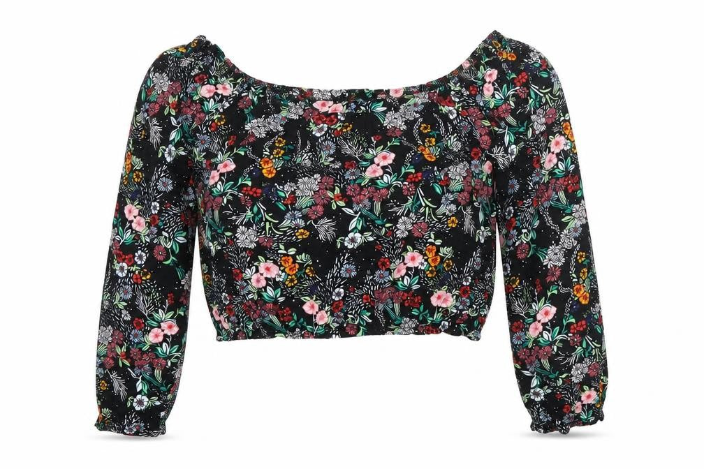 H&M Women’s Multicoloured Floral Off Shoulder Cropped Blouse Size 10