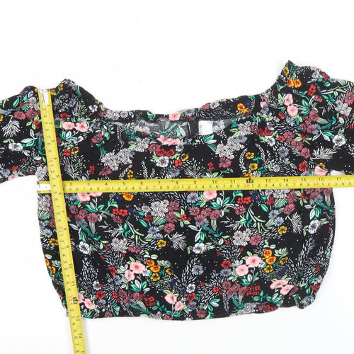 H&M Women’s Multicoloured Floral Off Shoulder Cropped Blouse Size 10