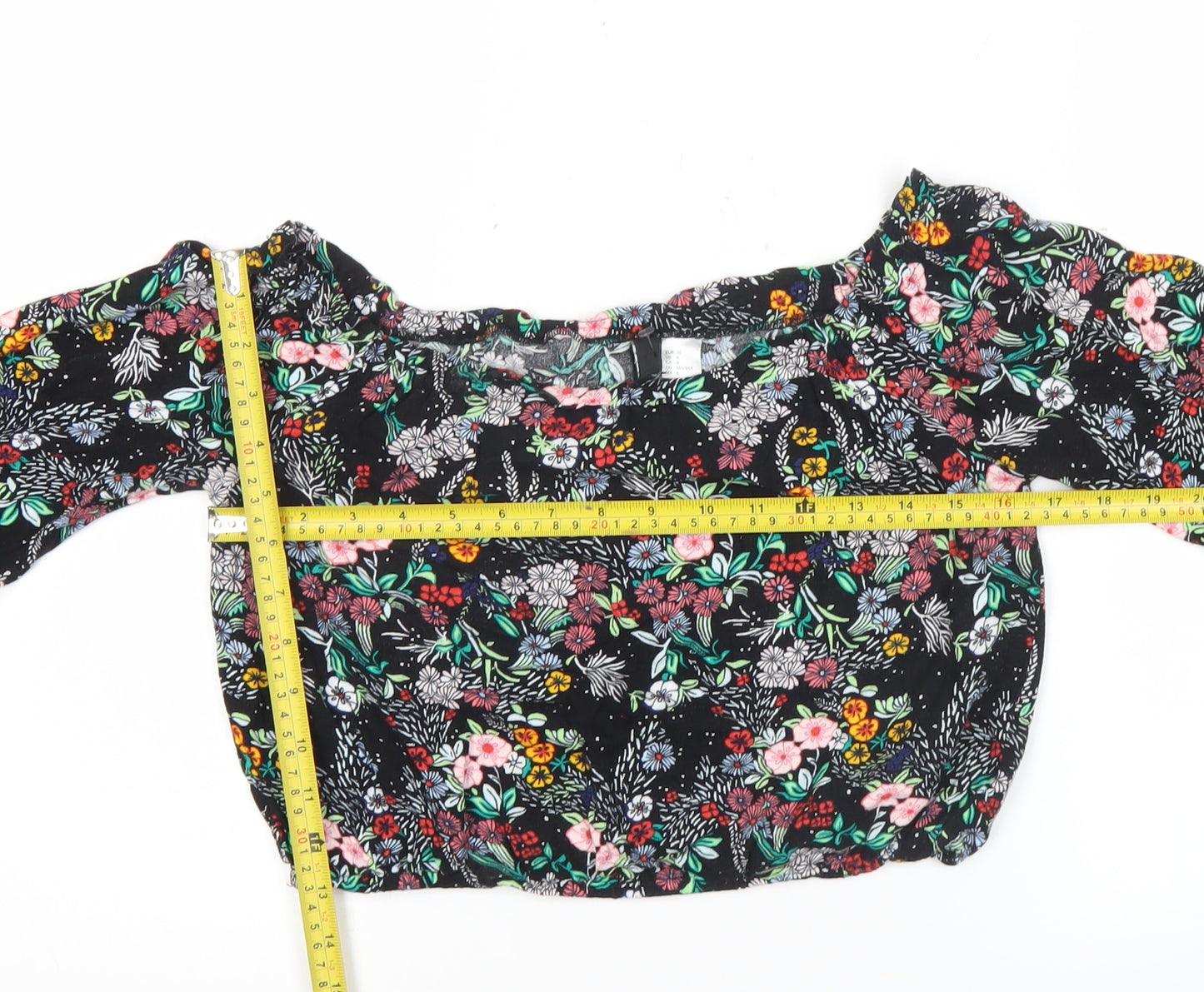 H&M Women’s Multicoloured Floral Off Shoulder Cropped Blouse Size 10