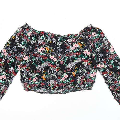 H&M Women’s Multicoloured Floral Off Shoulder Cropped Blouse Size 10