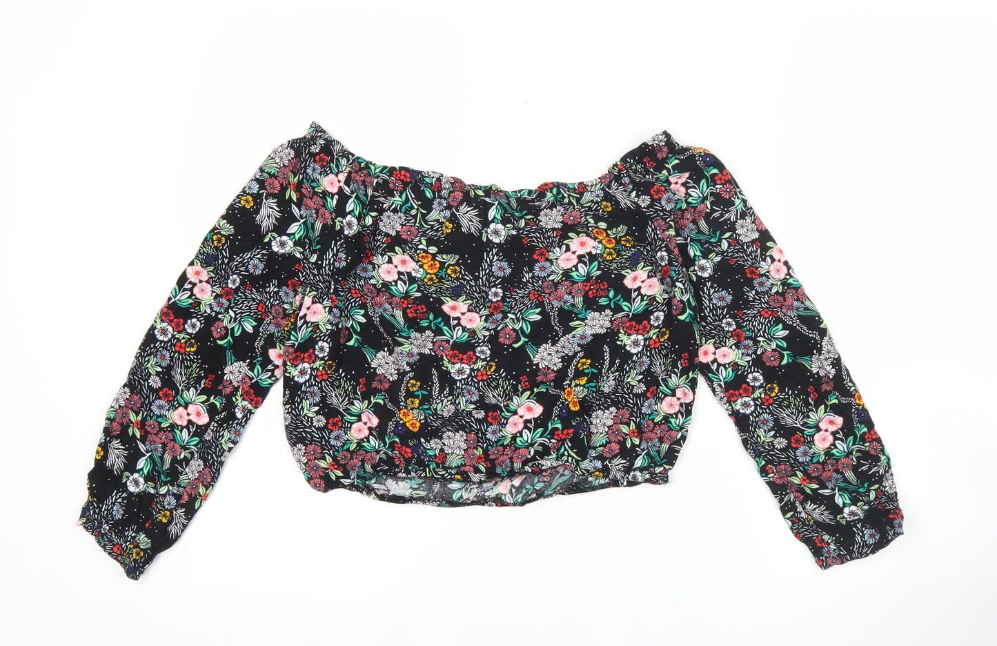 H&M Women’s Multicoloured Floral Off Shoulder Cropped Blouse Size 10