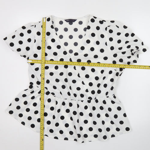 Marks and Spencer Women White Polka Dot Wrap Blouse Size 14