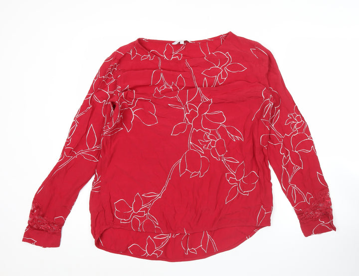 Next Women Red Floral Long Sleeve Tunic Blouse UK 14