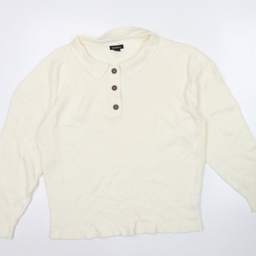 boohoo Womens Ivory Collared Henley Jumper Size S Long Sleeve Knit