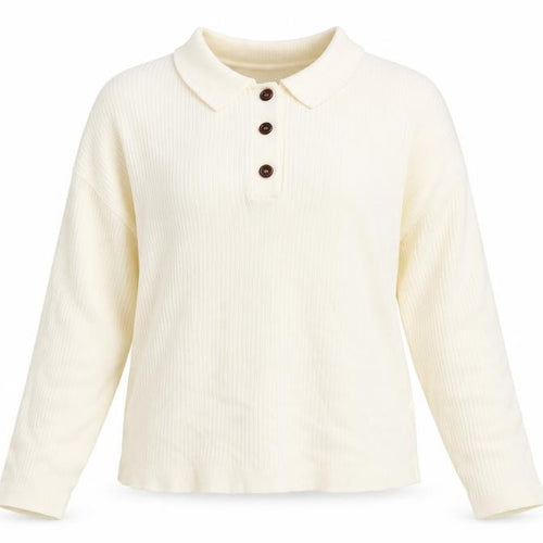 boohoo Womens Ivory Collared Henley Jumper Size S Long Sleeve Knit