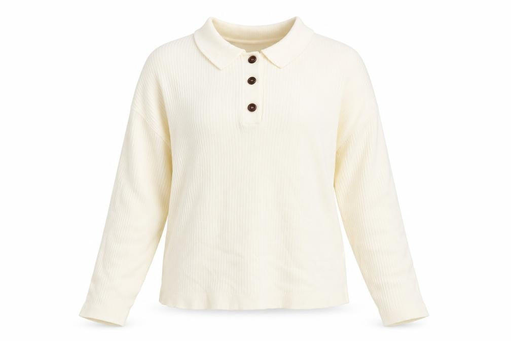 boohoo Womens Ivory Collared Henley Jumper Size S Long Sleeve Knit