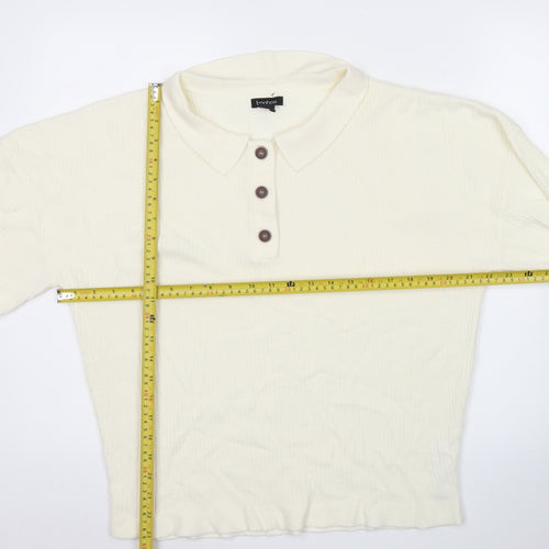 boohoo Womens Ivory Collared Henley Jumper Size S Long Sleeve Knit