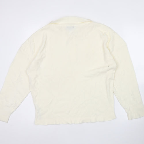 boohoo Womens Ivory Collared Henley Jumper Size S Long Sleeve Knit