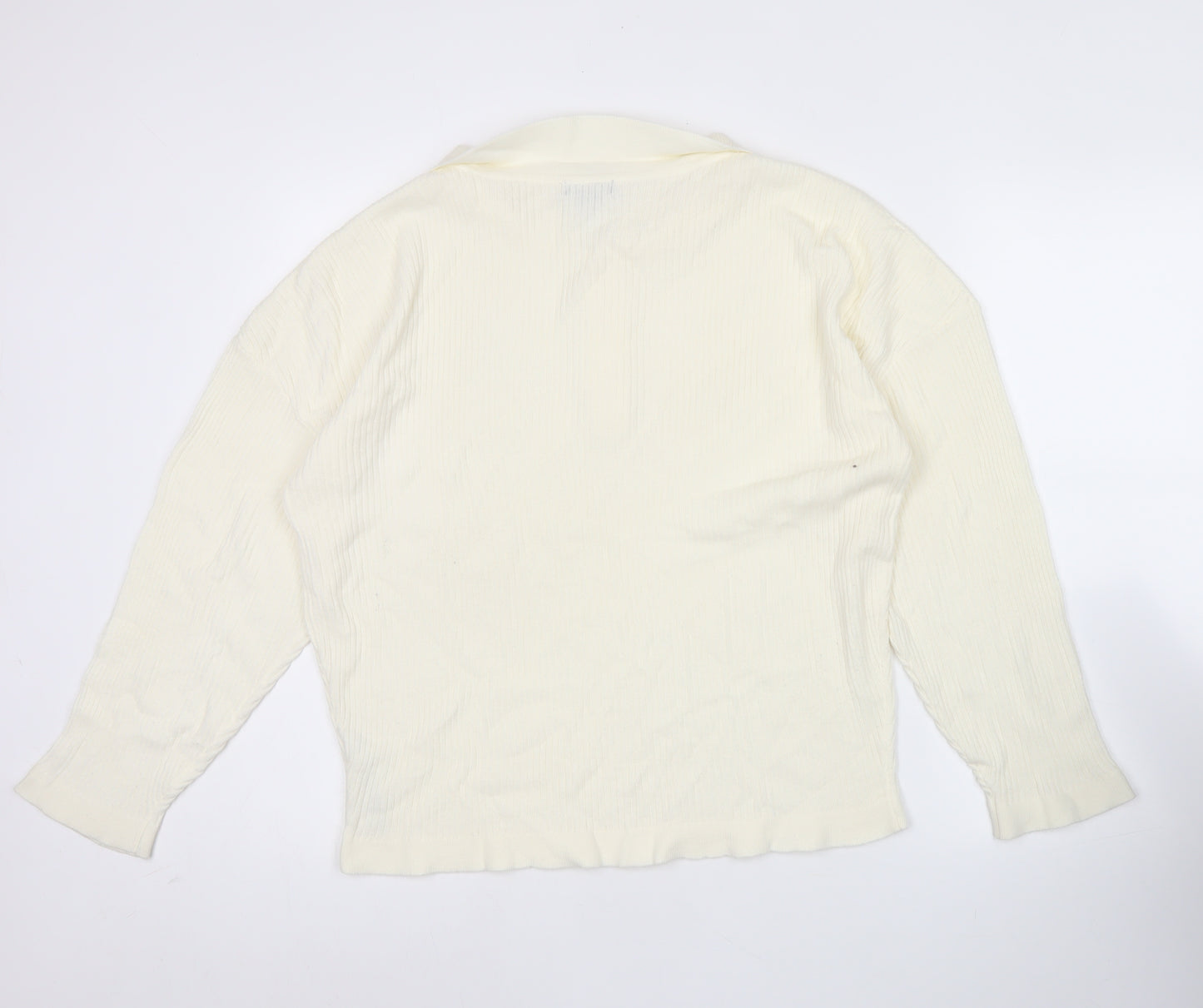 boohoo Womens Ivory Collared Henley Jumper Size S Long Sleeve Knit