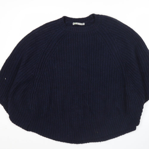 Marks and Spencer Women Blue Chunky Knit Cape Jumper Small