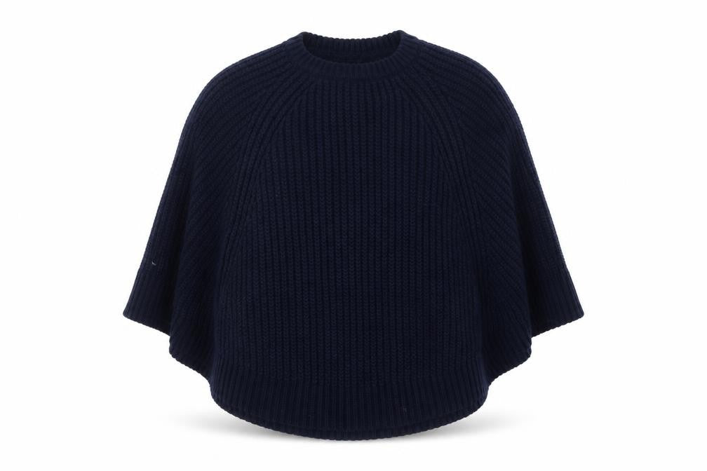 Front view of Marks & Spencer Women Blue Chunky Knit Cape Jumper Small