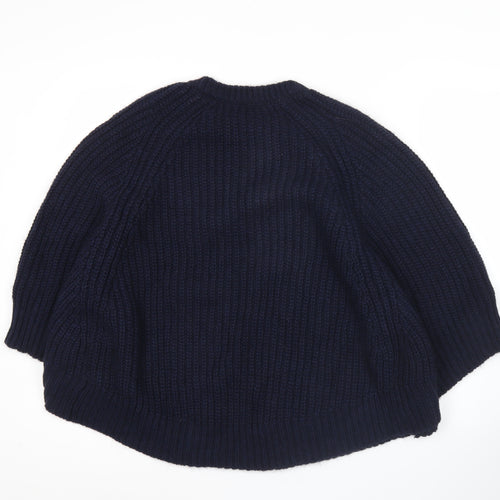Marks and Spencer Women Blue Chunky Knit Cape Jumper Small