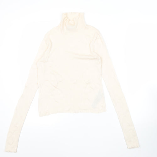 Zara Women Ivory Knit Roll Neck Long Sleeve Blouse Size S
