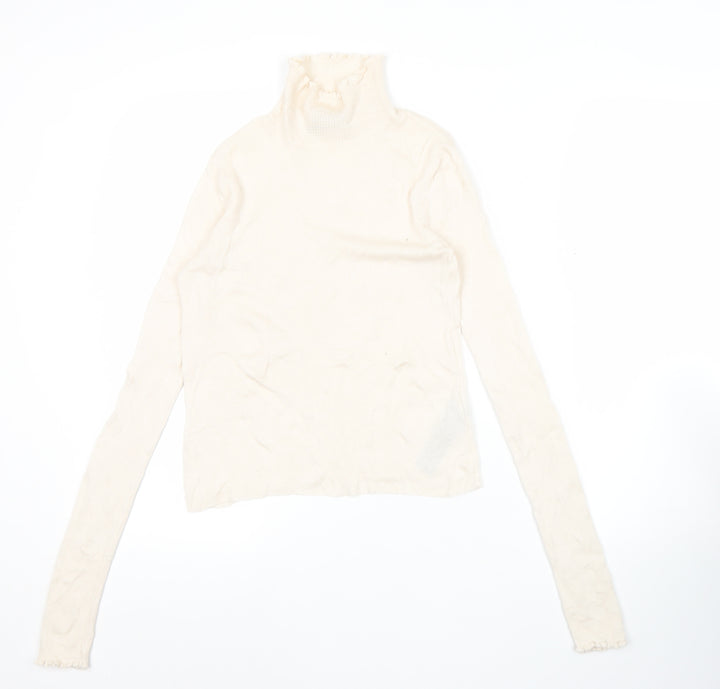 Zara Women Ivory Knit Roll Neck Long Sleeve Blouse Size S