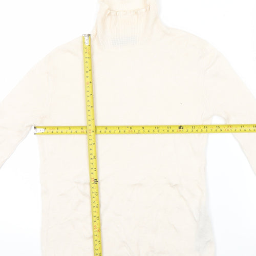 Zara Women Ivory Knit Roll Neck Long Sleeve Blouse Size S