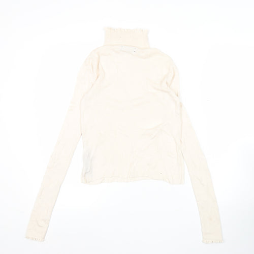 Zara Women Ivory Knit Roll Neck Long Sleeve Blouse Size S