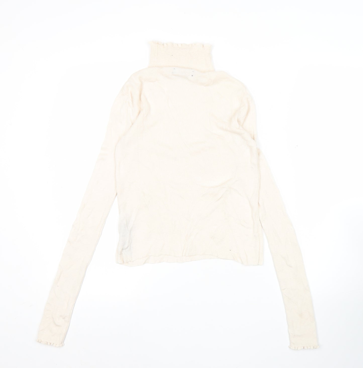 Zara Women Ivory Knit Roll Neck Long Sleeve Blouse Size S