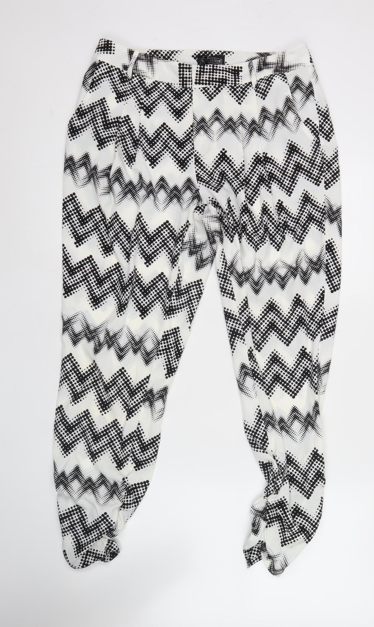 Laura Scott Womens Black White Geometric Harem Trousers Size 12