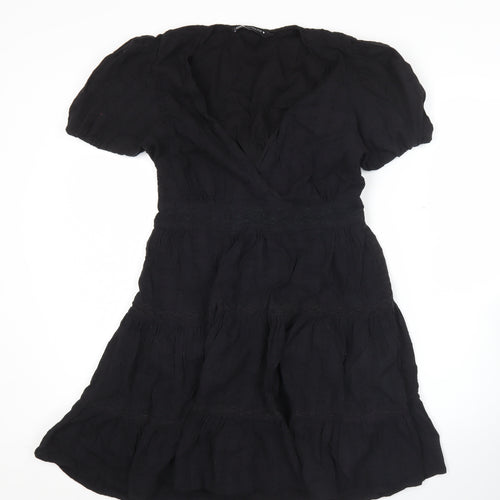 Zara Women’s Black Short A-Line Puff Sleeve Cotton Dress S