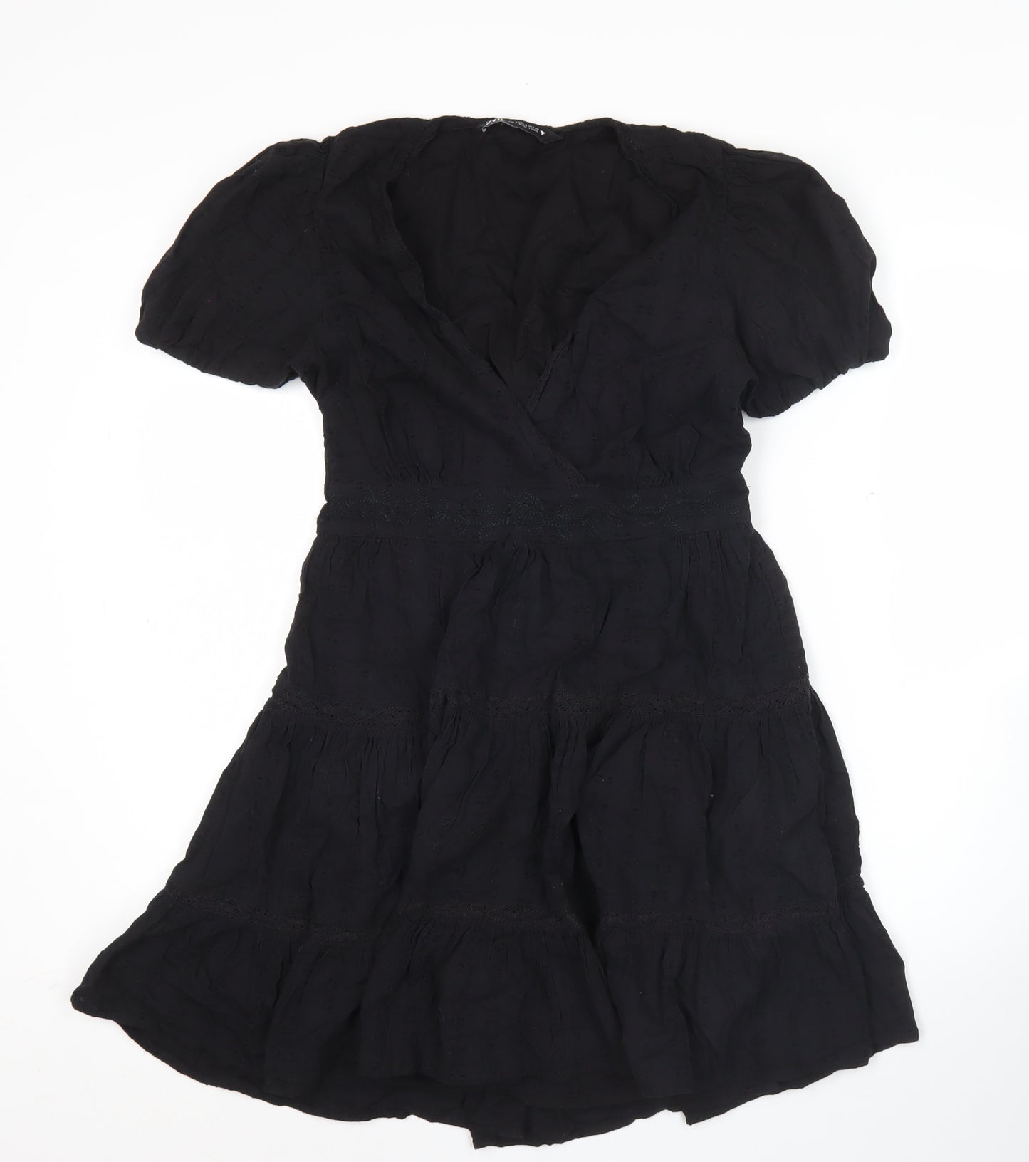 Zara Women’s Black Short A-Line Puff Sleeve Cotton Dress S