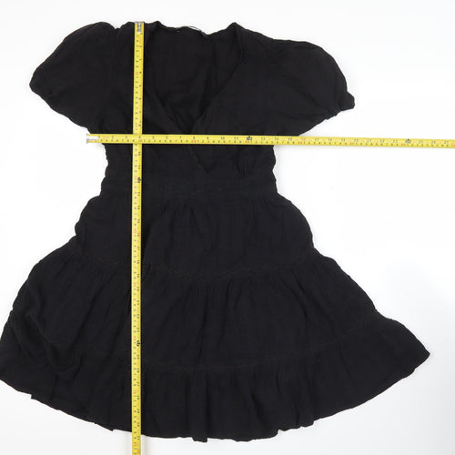 Zara Women’s Black Short A-Line Puff Sleeve Cotton Dress S