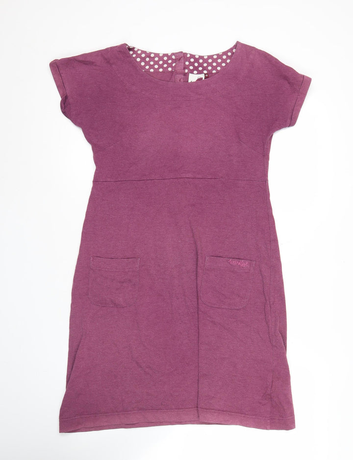Weird Fish Womens Purple Size 10 Shift Dress Casual Short Sleeve