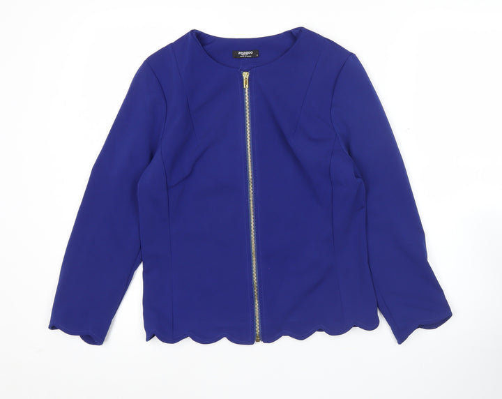 Zeagoo Women Blue Long Sleeve Zip Blouse Size S Workwear Classic