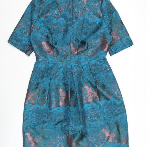 Dickins & Jones Women’s Blue Pink Jacquard Sheath Dress Size 12