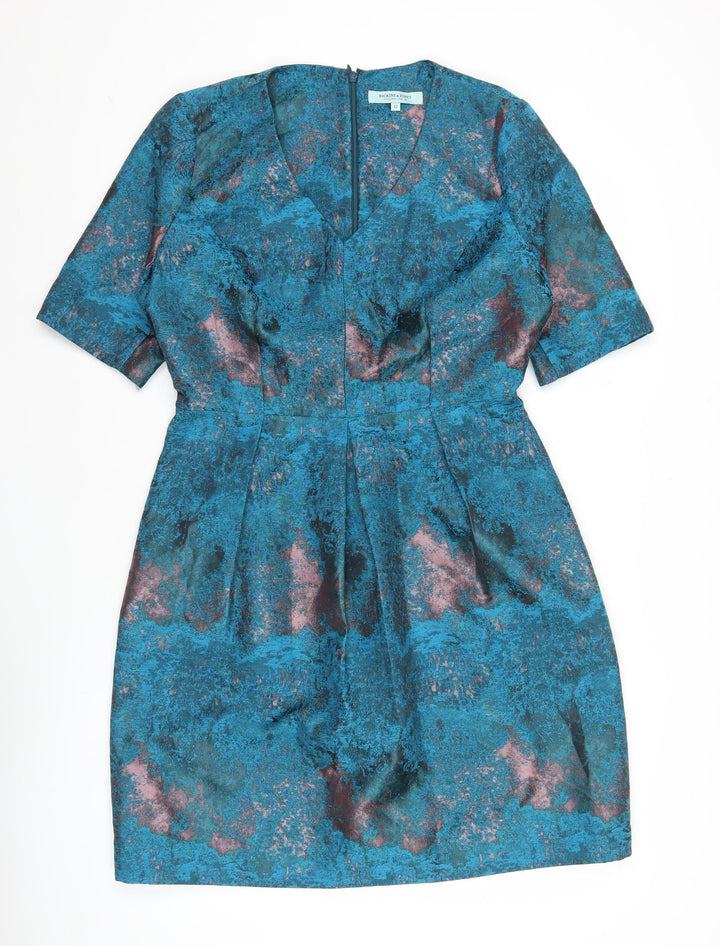 Dickins & Jones Women’s Blue Pink Jacquard Sheath Dress Size 12