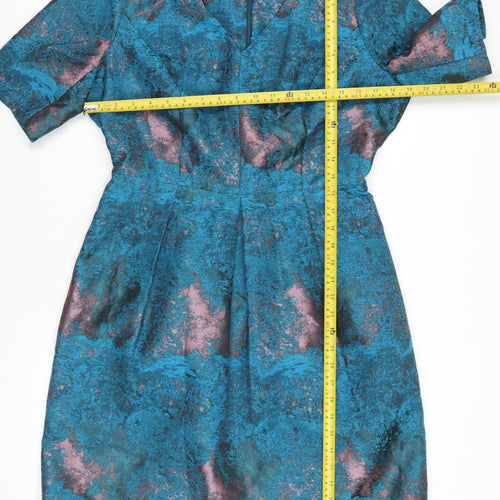 Dickins & Jones Women’s Blue Pink Jacquard Sheath Dress Size 12