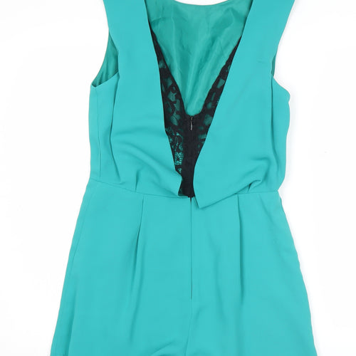 Topshop Women’s Green Size 12 Sleeveless Lace Back Playsuit