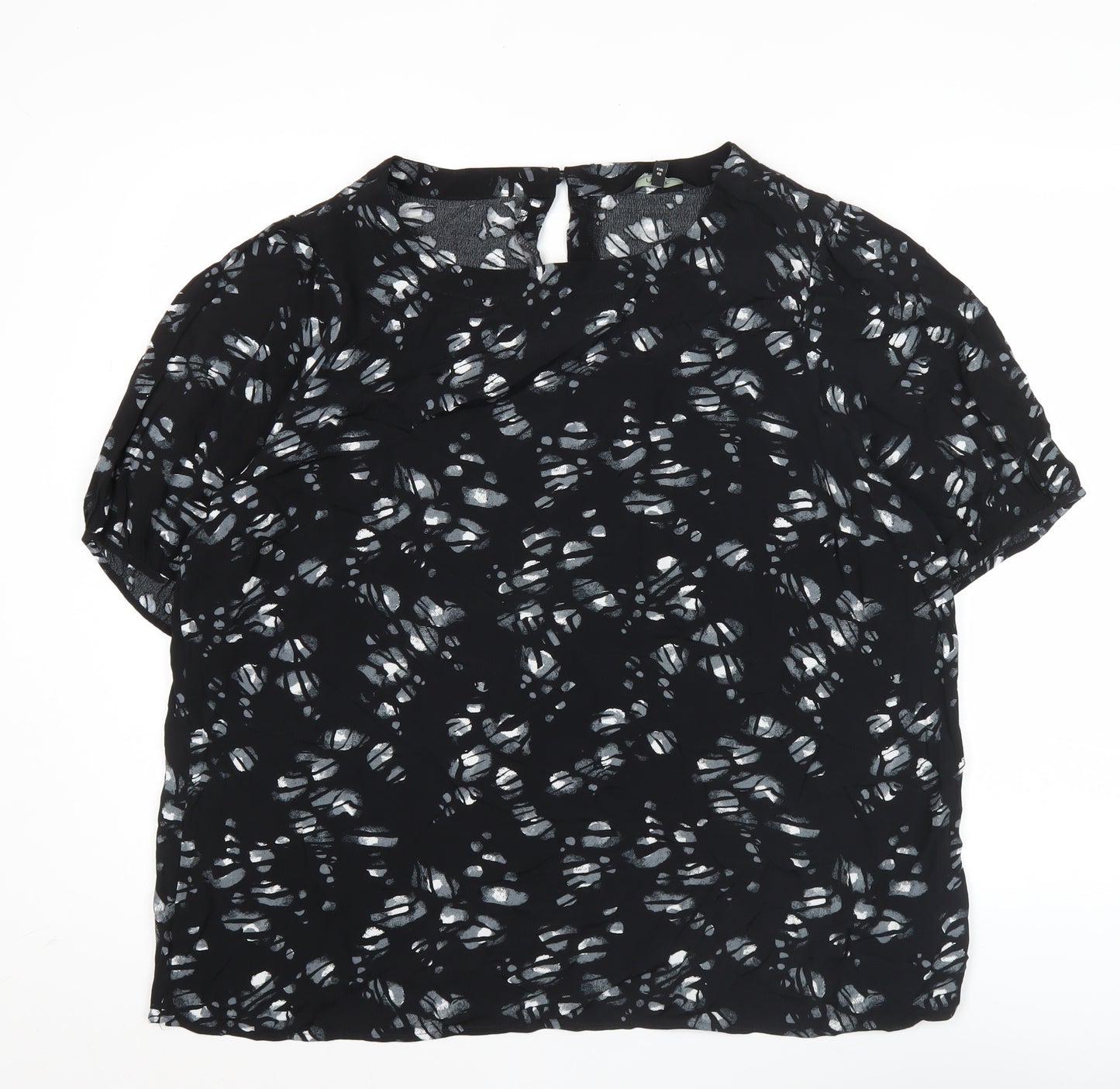 Next Women’s Black Abstract Print Blouse Size 20 Short Sleeve Viscose