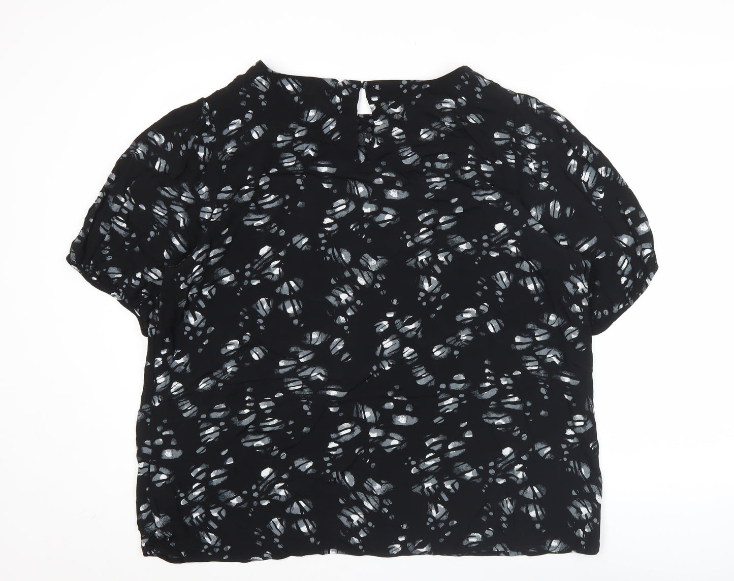 Next Women’s Black Abstract Print Blouse Size 20 Short Sleeve Viscose