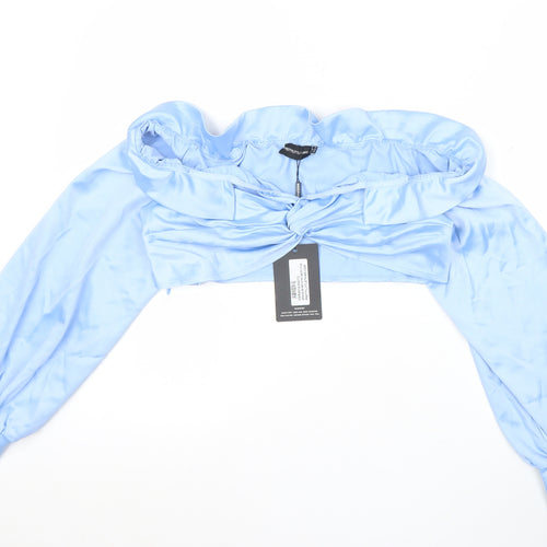 PrettyLittleThing Women Blue Size 14 Satin Off Shoulder Cropped Blouse