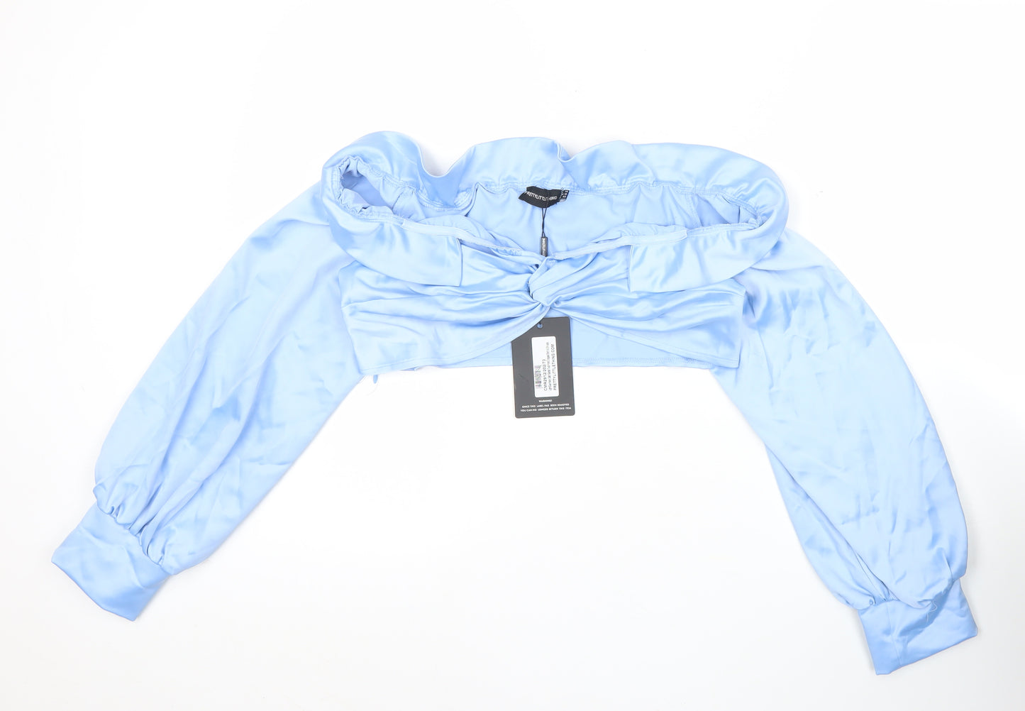 PrettyLittleThing Women Blue Size 14 Satin Off Shoulder Cropped Blouse