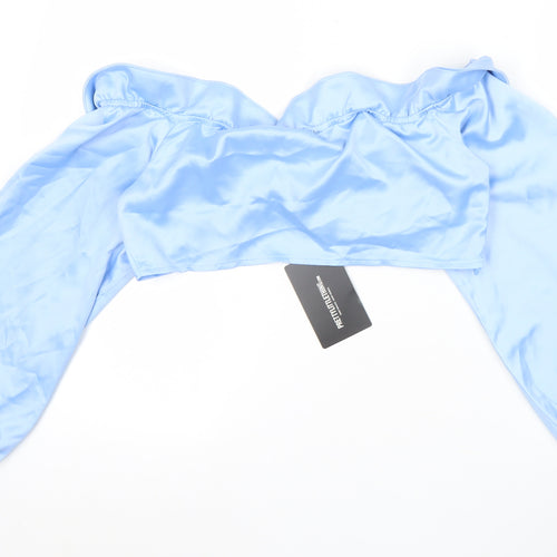PrettyLittleThing Women Blue Size 14 Satin Off Shoulder Cropped Blouse