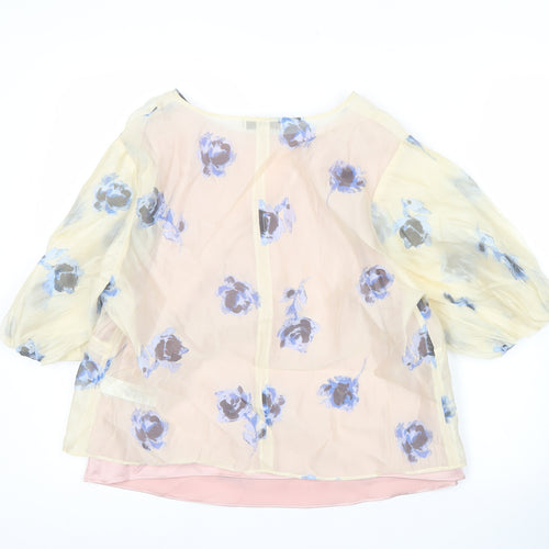 Marks and Spencer Women's Pink Floral Blouse Size 16 Puff Sleeve Chiffon