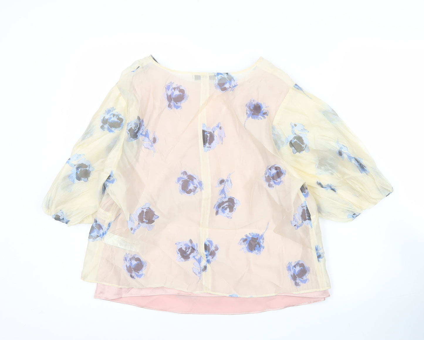 Marks and Spencer Women's Pink Floral Blouse Size 16 Puff Sleeve Chiffon