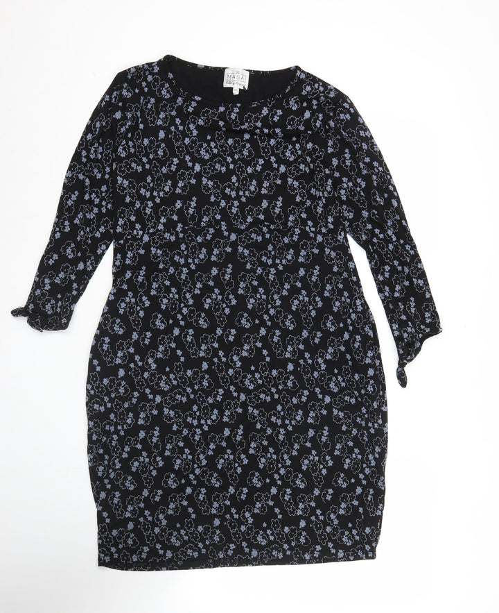 Masai Women’s Black Floral Knee Length Shift Dress Size M