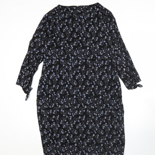 Masai Women’s Black Floral Knee Length Shift Dress Size M
